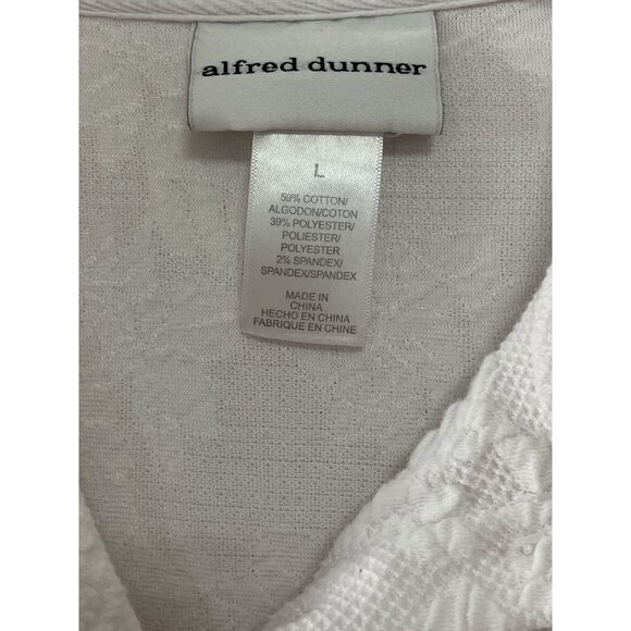 Alfred Dunner Women’s Size L Textured Knit Polo Top – White Floral Jacquard - Picture 2 of 6